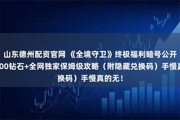 山东德州配资官网 《全境守卫》终极福利暗号公开！50000钻石+全网独家保姆级攻略（附隐藏兑换码）手慢真的无！