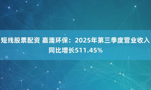 短线股票配资 嘉澳环保：2025年第三季度营业收入同比增长511.45%