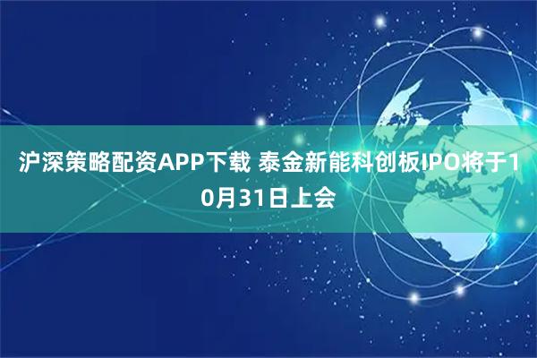 沪深策略配资APP下载 泰金新能科创板IPO将于10月31日上会