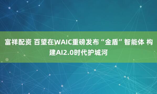 富祥配资 百望在WAIC重磅发布“金盾”智能体 构建AI2.0时代护城河